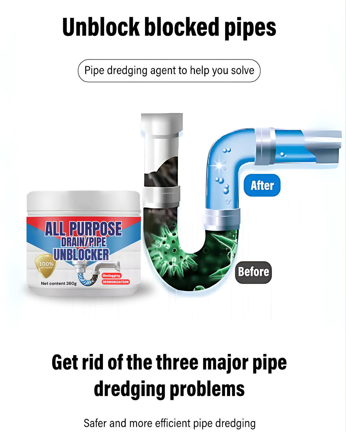 STRONG N POWERFUL PIPE/DRAIN UNBLOCKER ( BUY 1 GET 1 FREE )  -  Deep Clean, Fresh Shine