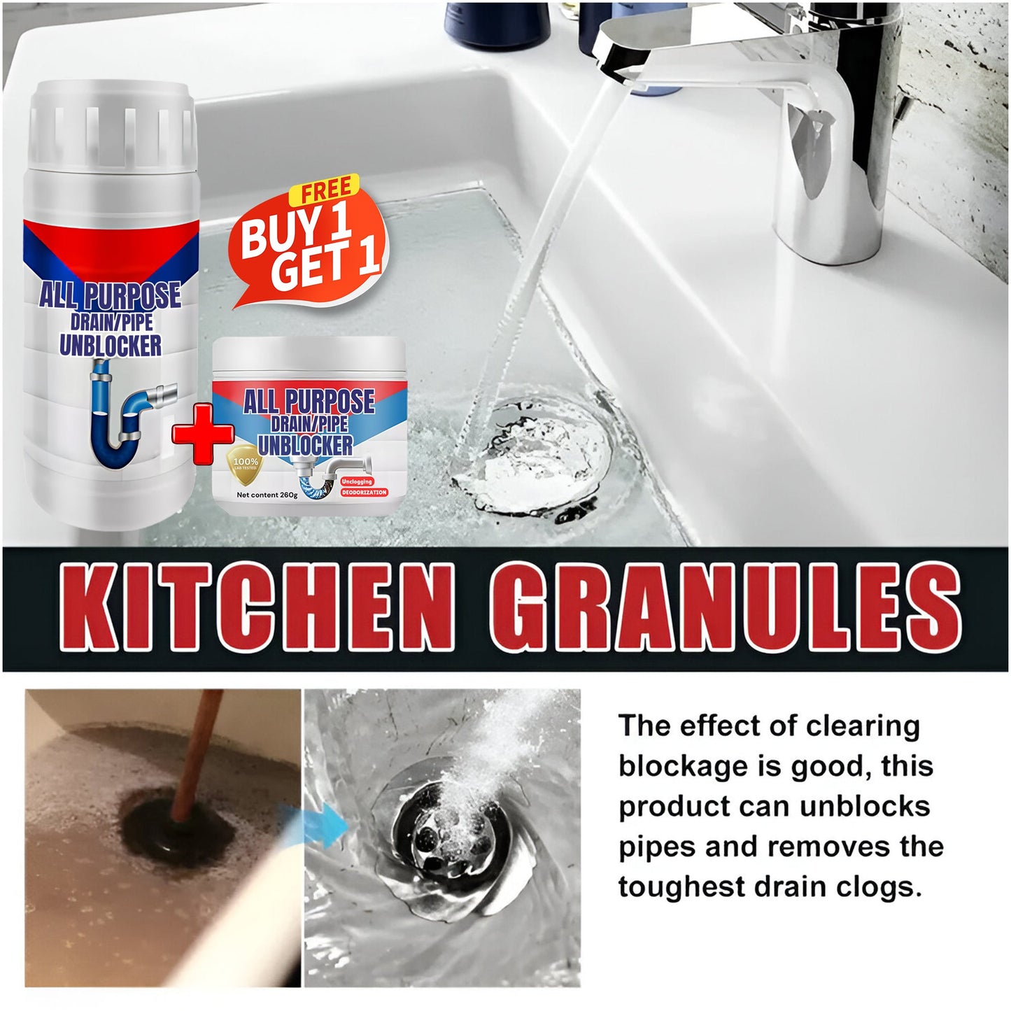 STRONG N POWERFUL PIPE/DRAIN UNBLOCKER ( BUY 1 GET 1 FREE )  -  Deep Clean, Fresh Shine