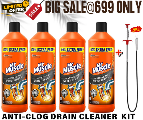 Multi-Use Powerful Anti-Clog Drain Cleaner Powder 4 PACK + FREE Drain Cleaner Sticks
