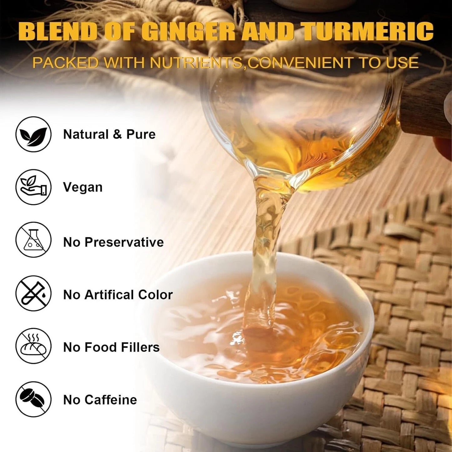 Turmeric, Ginger, Cinnamon Tea Bags, 100% Natural & No Additives & Caffeine Free