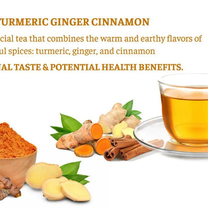 Turmeric, Ginger, Cinnamon Tea Bags, 100% Natural & No Additives & Caffeine Free